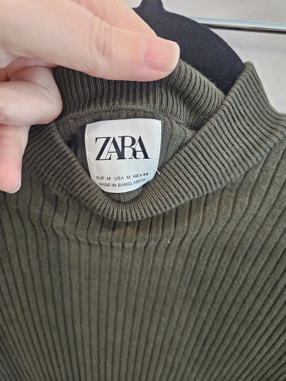 ZARA Women Ribbed Turtleneck Sweater - Olive